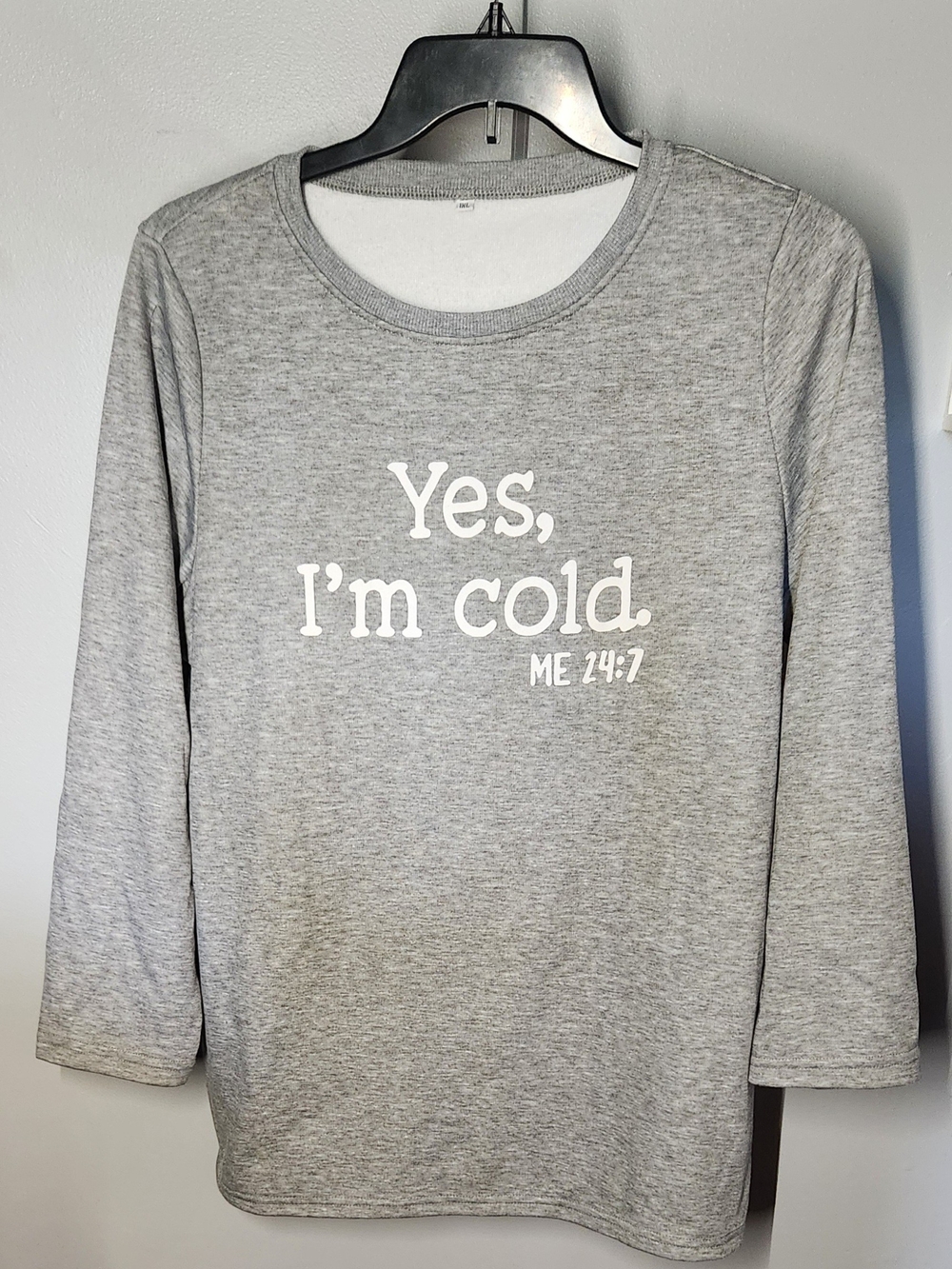 Yes I'm Cold Grey Crewneck Sweater with White Graphic Womens 1X